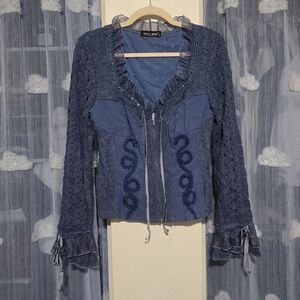 Vintage Della Moda Long Sleeve Crochet Knit Ruffle Corset Top